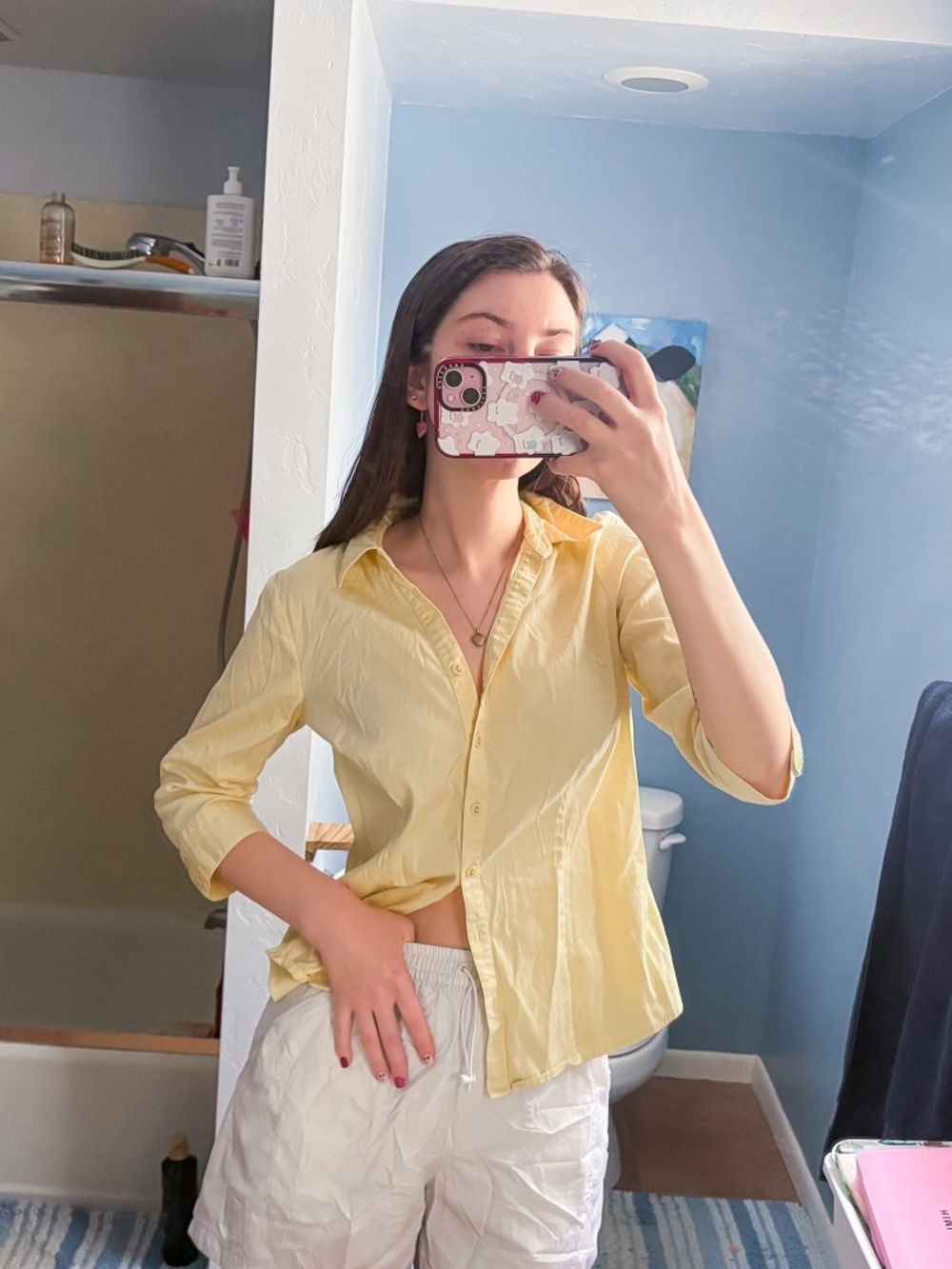 Quarter Sleeve Button Down Top